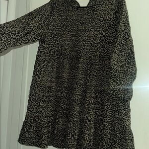 Zara Leopard Print Tiered Babydoll Dress - Black & Taupe